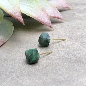 Raw Emerald Crystal Stud Earrings